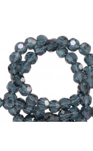 Faceted glass beads 4mm round Montana blue-pearl shine coating